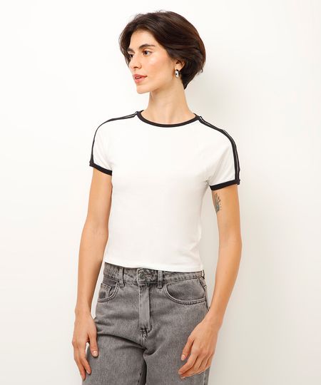 cropped de algodão com listras off white M