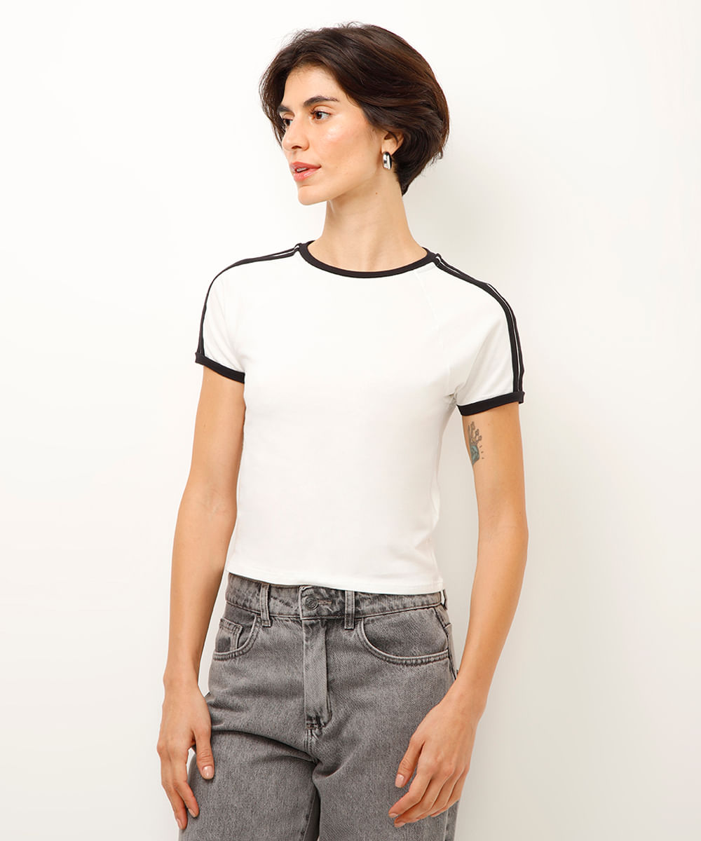 cropped de algodão com listras off white