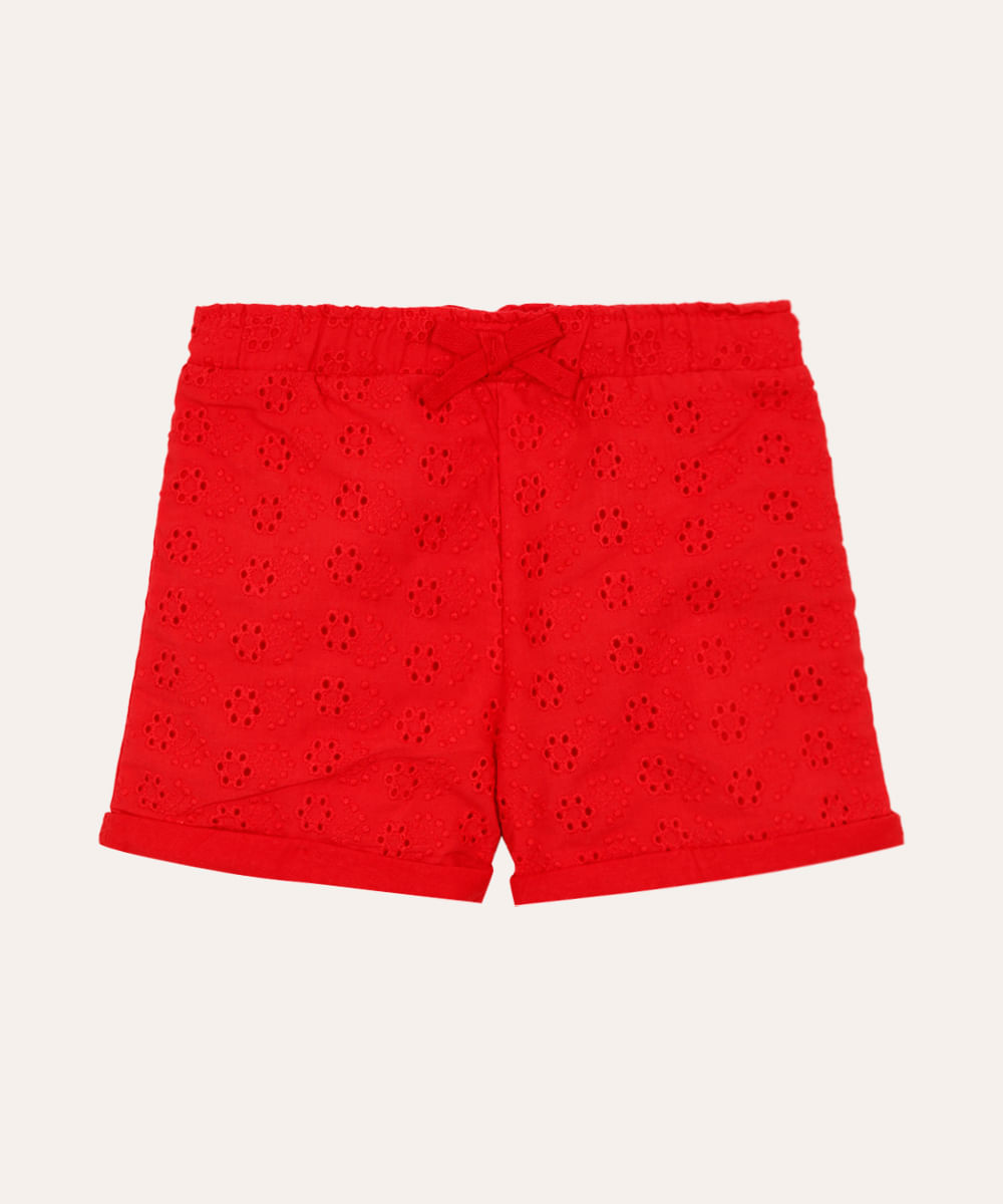 short de laise infantil floral vermelho