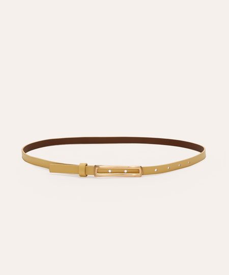 cinto skinny com fivela retangular amarelo 105CM