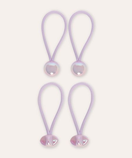 kit de 4 elásticos para cabelo infantis com acrílico holográfico lilás UNICO kit de 4 elásticos para cabelo infantis com acrílico holográfico lilás UNICO