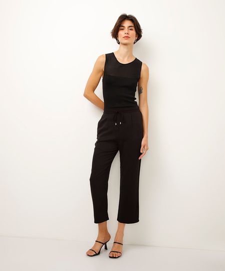 calça jogger de viscose cintura alta com ponteira preto 36