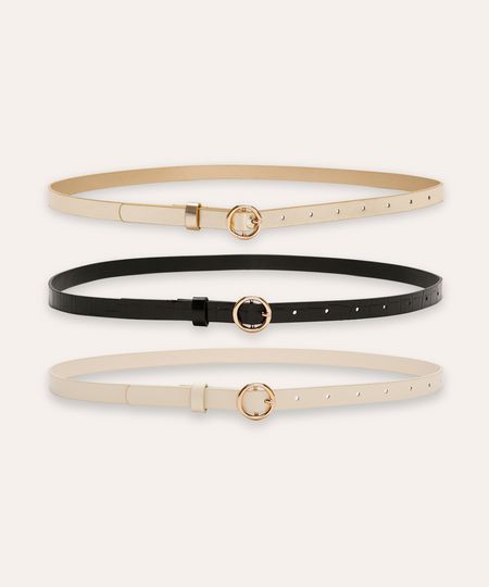 kit de 3 cintos fivela redonda colorido 95CM kit de 3 cintos fivela redonda colorido 95CM