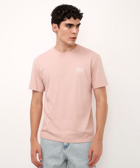 camiseta de algodão manga curta aloha rosa P camiseta de algodão manga curta aloha rosa P