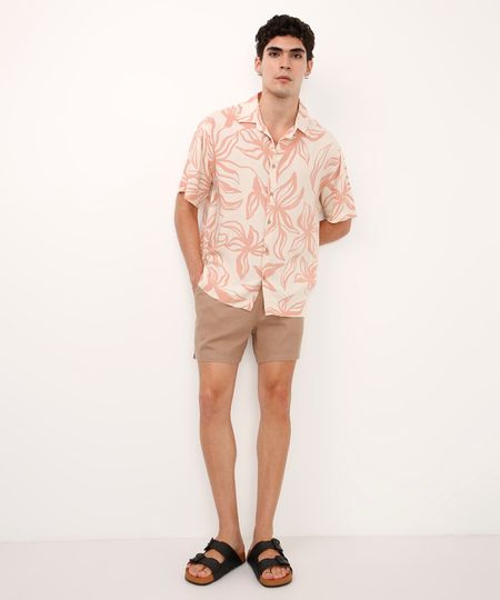 bermuda cós elástico com bolsos bege G bermuda cós elástico com bolsos bege G