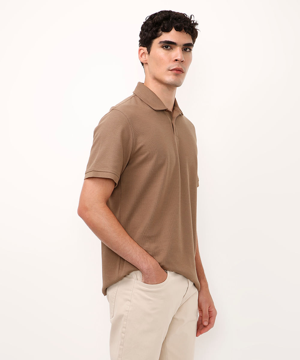 polo comfort de algodão peruano texturizada marrom