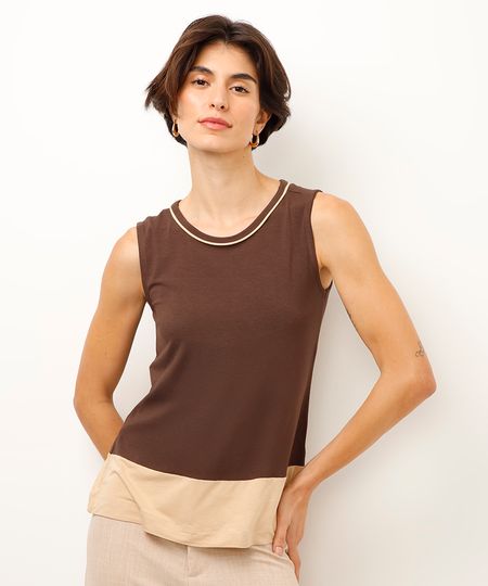regata de viscose com recorte marrom G regata de viscose com recorte marrom G