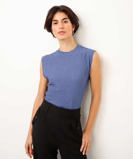 regata decote redondo texturizada azul GG regata decote redondo texturizada azul GG