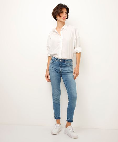 calça skinny jeans cintura média azul 36