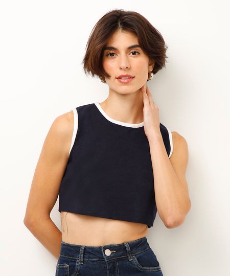 cropped de tricot azul M