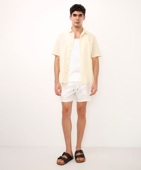 bermuda cós elástico com bolsos off white P bermuda cós elástico com bolsos off white P