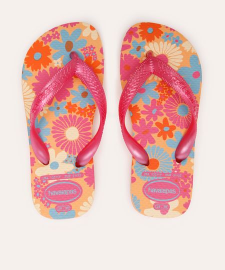 chinelo havaianas infantil floral laranja 27-28