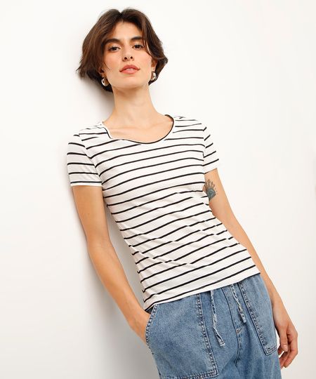 blusa básica de algodão listrada off white G