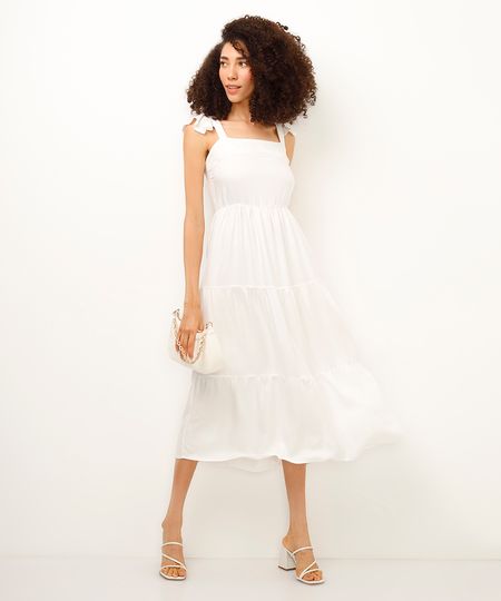 vestido midi de viscose marias off white P vestido midi de viscose marias off white P
