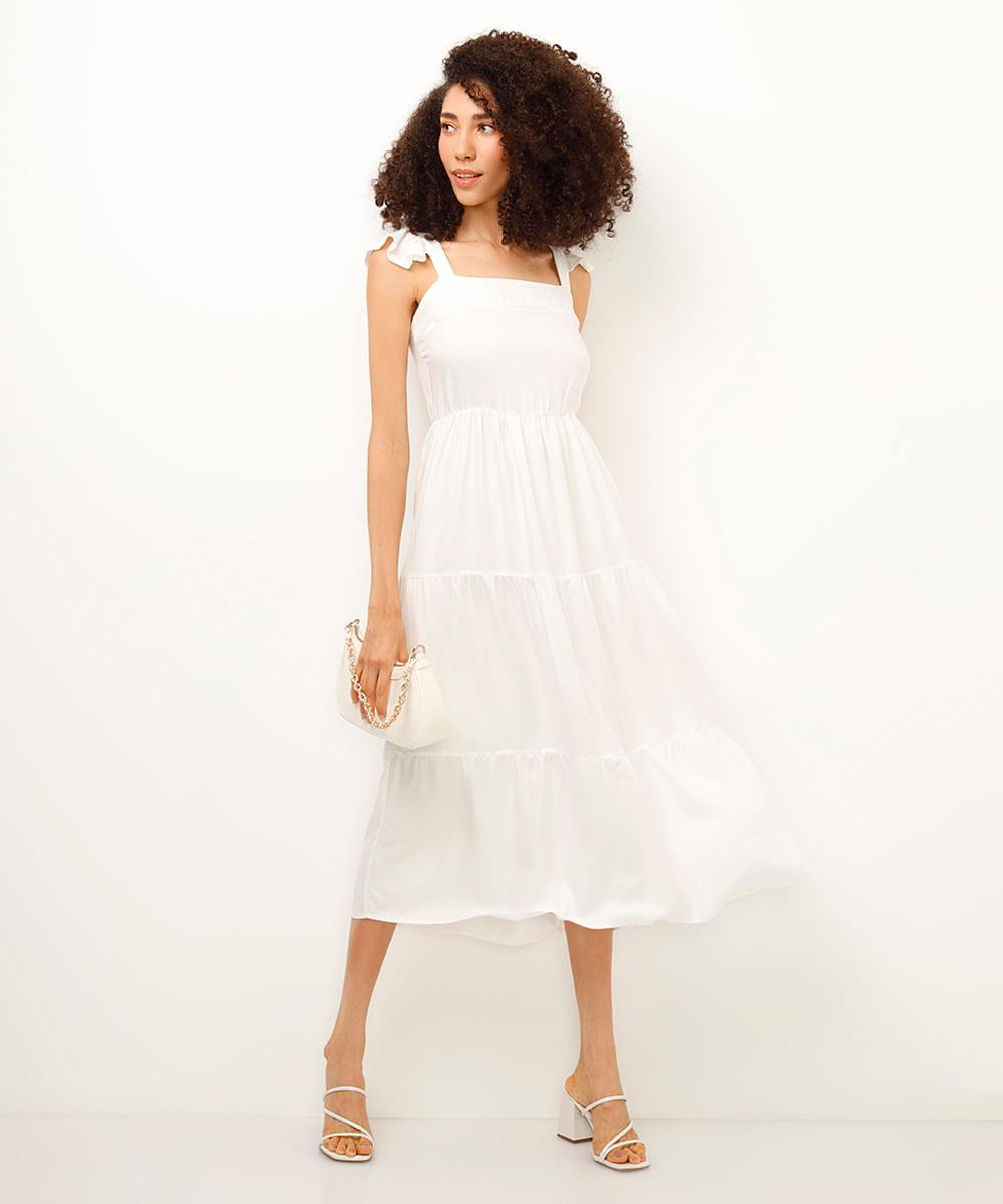 vestido midi de viscose marias off white