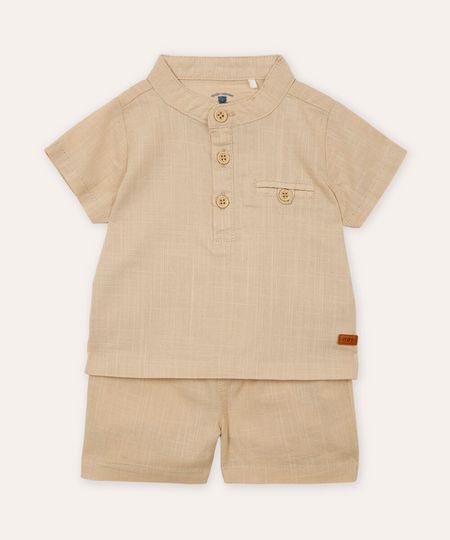 conjunto curto infantil de algodão bege 3-6