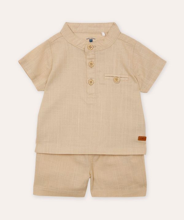 conjunto curto infantil de algodão bege 18-24