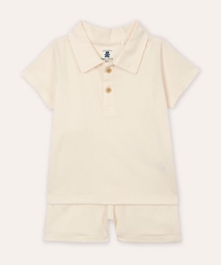 conjunto infantil curto de algodão texturizado bege 9-12