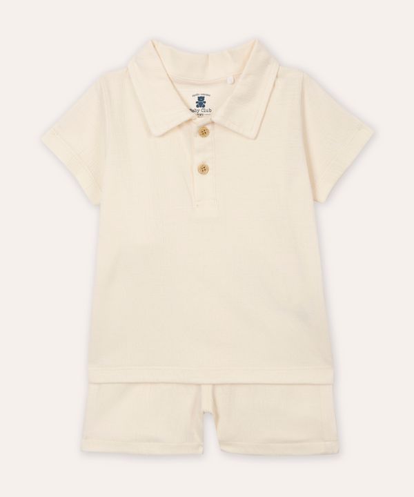 conjunto infantil curto de algodão texturizado bege 3-6