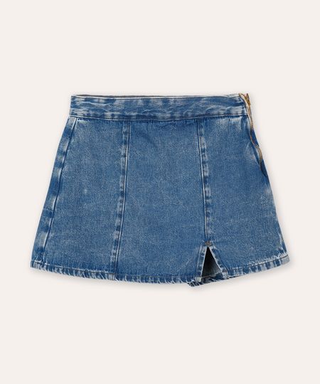 short saia jeans juvenil com fenda azul 12