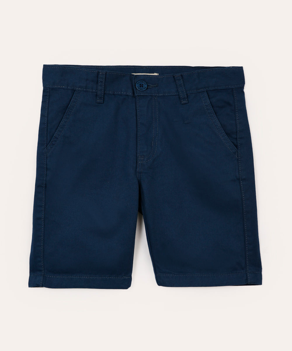 bermuda de sarja infantil bolso chino azul