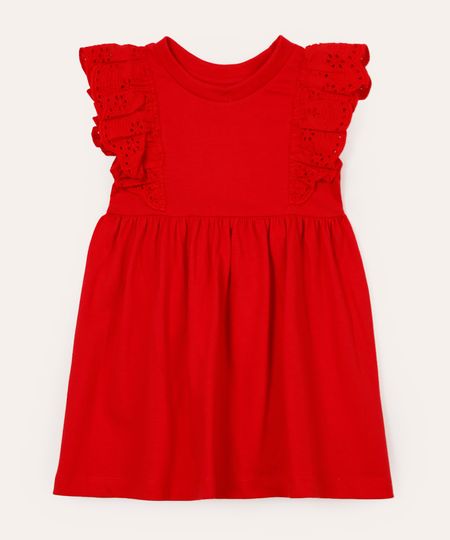 vestido infantil de algodão com babado vermelho 1