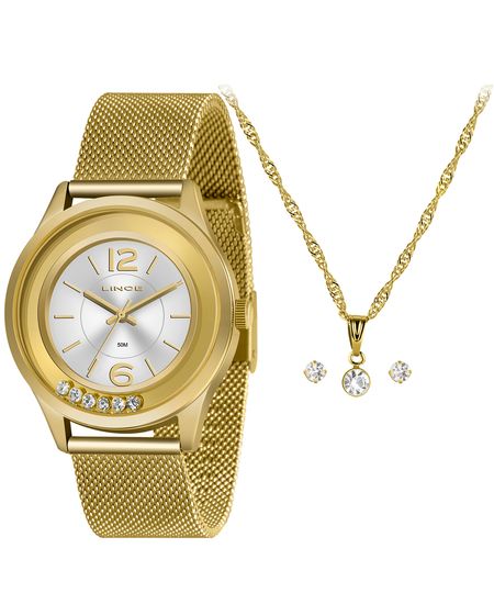 kit relógio analógico feminino lince lrg4711lka4qs2kx dourado UNICO