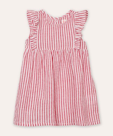 vestido infantil de algodão listrado vermelho 18-24 vestido infantil de algodão listrado vermelho 18-24