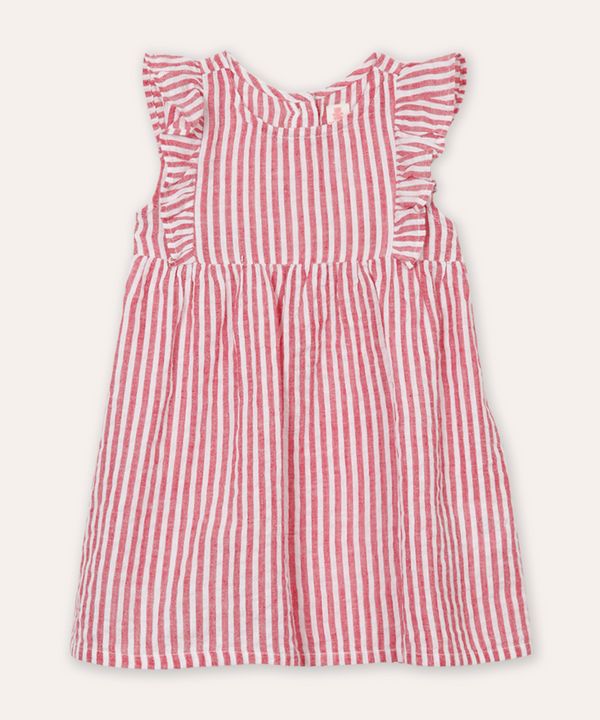 vestido infantil de algodão listrado vermelho 9-12