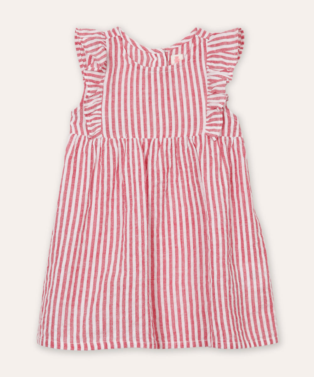 vestido infantil de algodão listrado vermelho