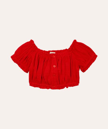 cropped infantil de algodão manga bufante vermelho 5
