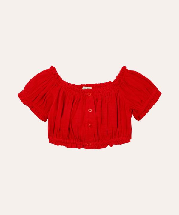 cropped infantil de algodão manga bufante vermelho 3