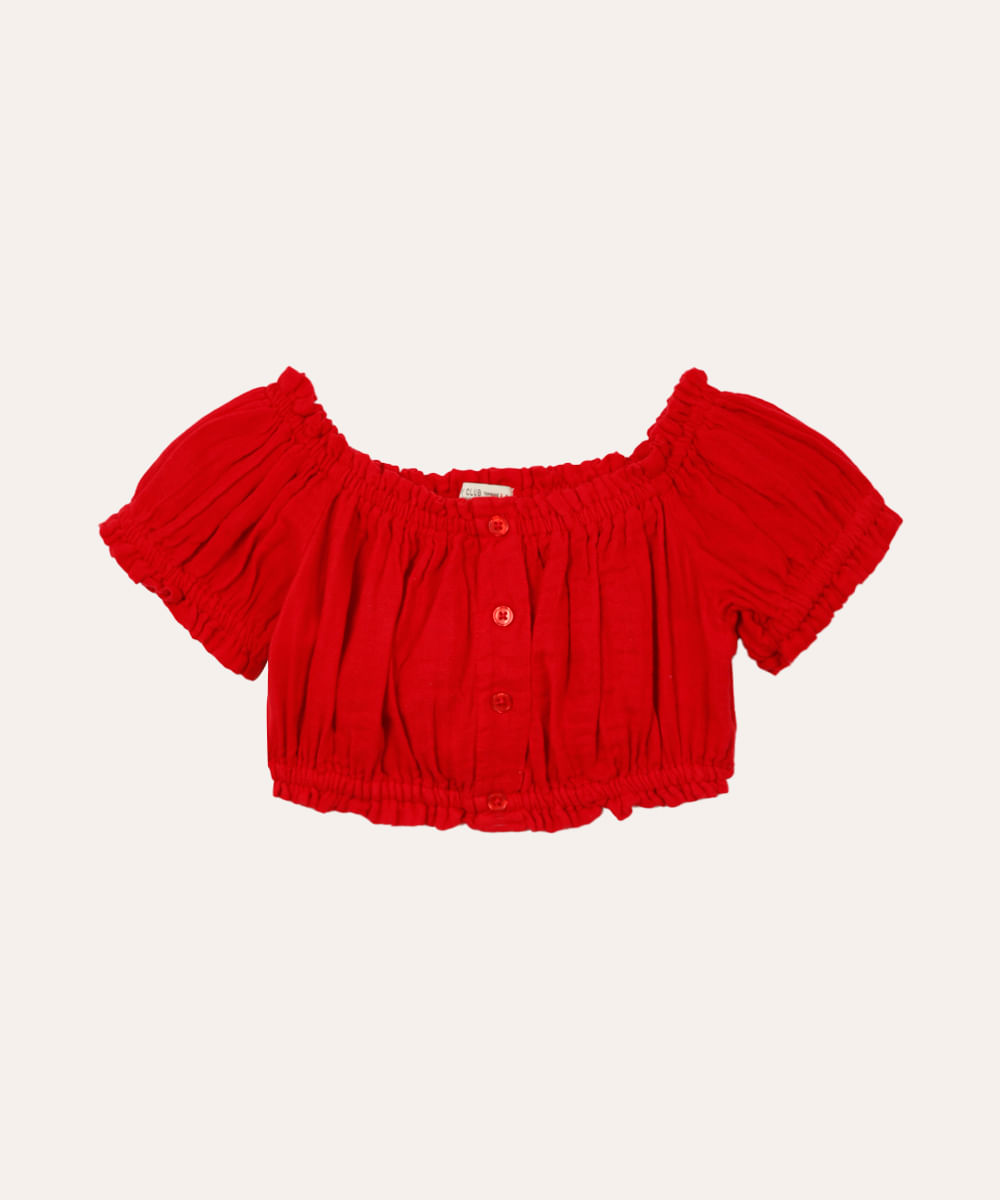 cropped infantil de algodão manga bufante vermelho