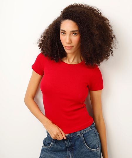 blusa de viscose canelada com tachas vermelha G