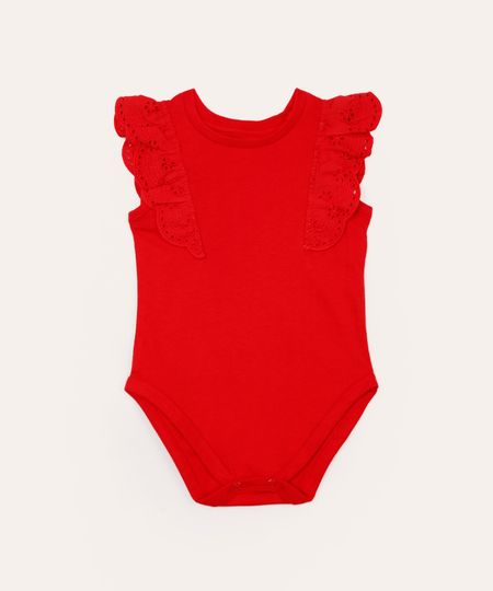 body de algodão infantil com babado vermelho 0-3