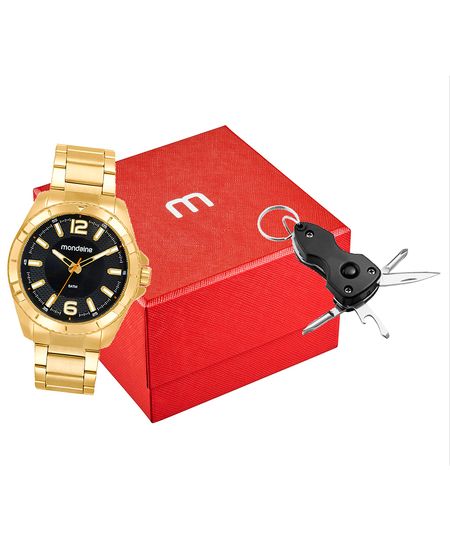 kit relógio analógico masculino mondaine 32637gpmvde2k dourado UNICO