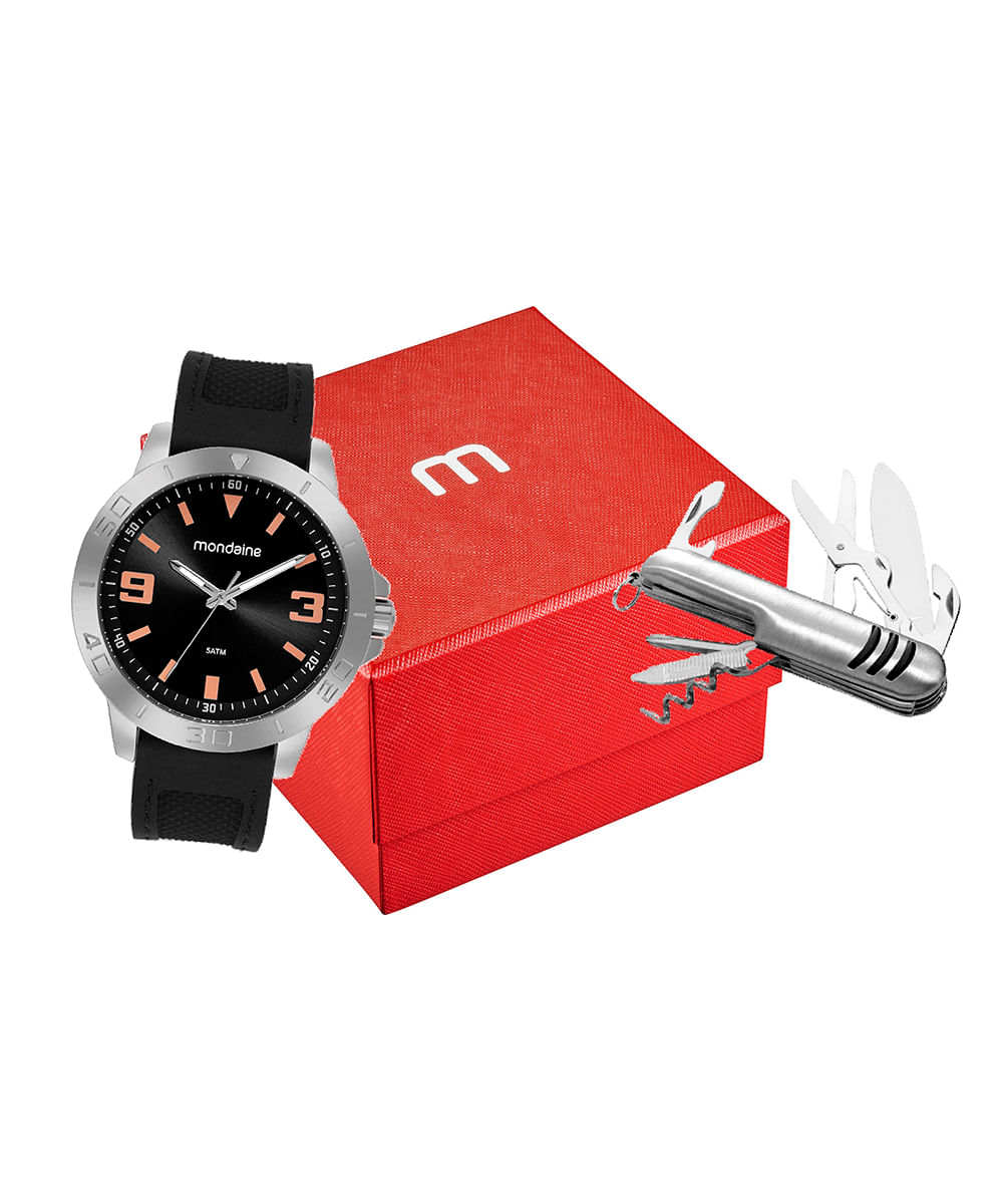 kit relógio analógico masculino mondaine 99777g0mvni1k prateado