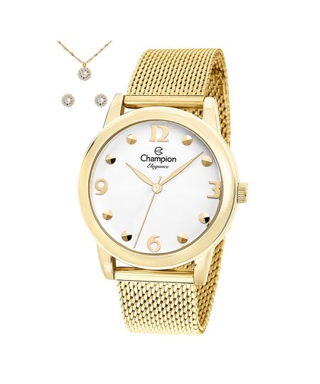kit relógio analógico feminino champion cn26813e dourado UNICO
