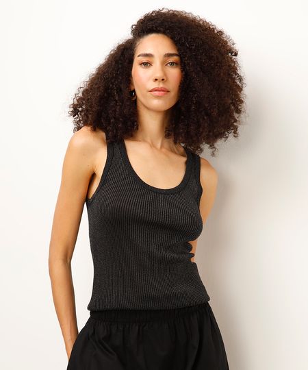 regata de tricot com lurex preta P regata de tricot com lurex preta P
