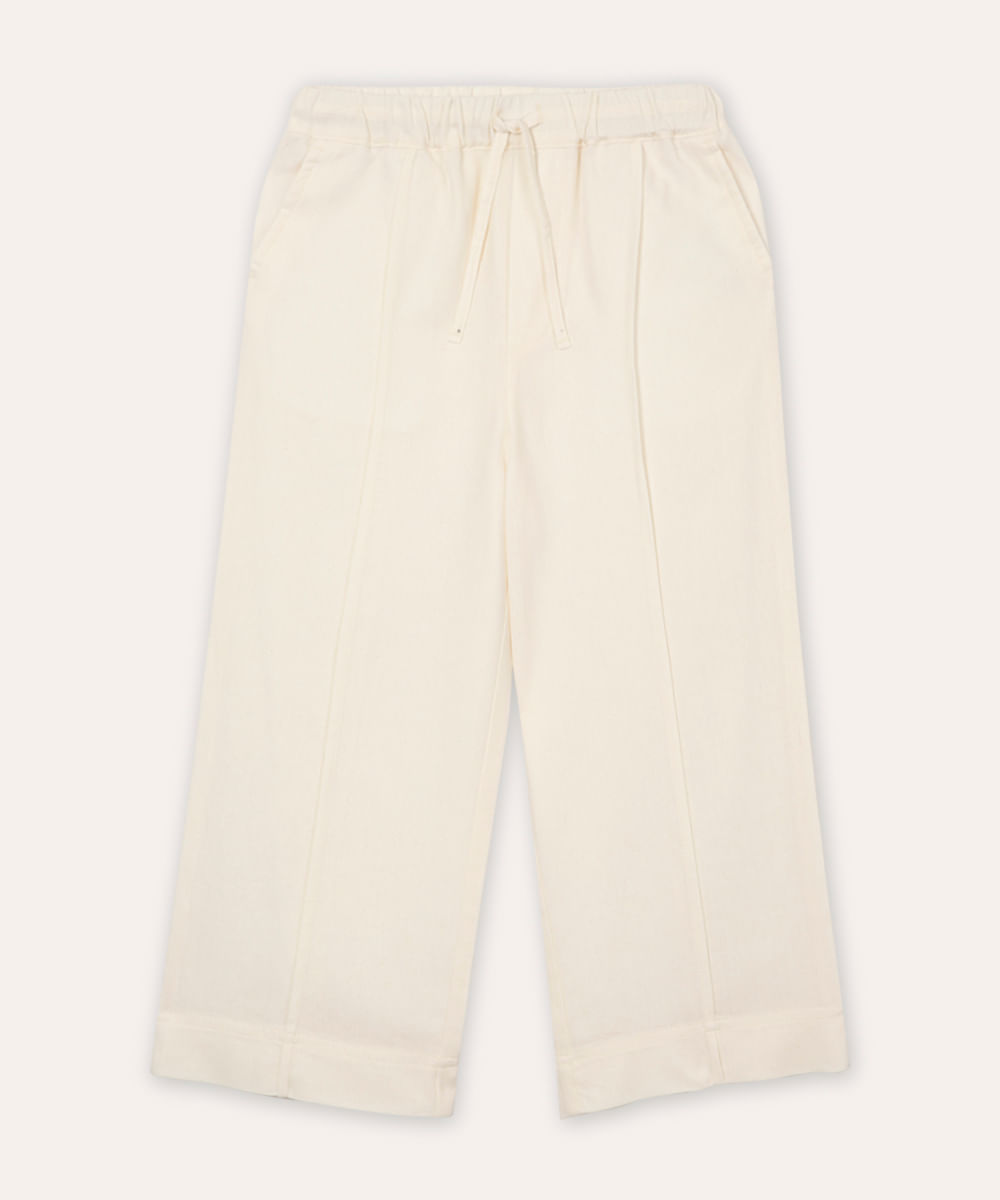 calça reta com linho infantil off white