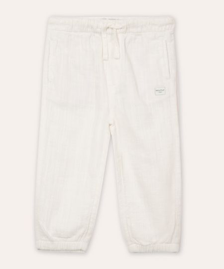 calça jogger de algodão infantil off white 18-24 calça jogger de algodão infantil off white 18-24