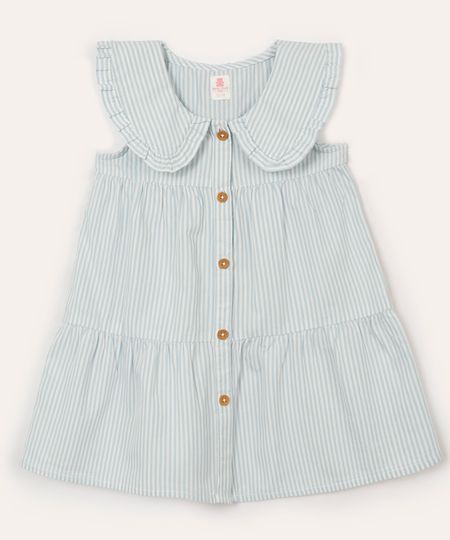 vestido infantil de algodão listrado azul 12-18