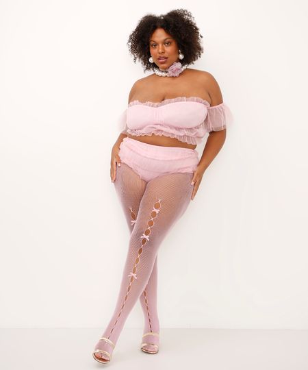 hot pant de tule franzido plus size rosa GG1 hot pant de tule franzido plus size rosa GG1