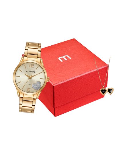 kit relógio analógico feminino mondaine 99767lpmvde2k dourado UNICO