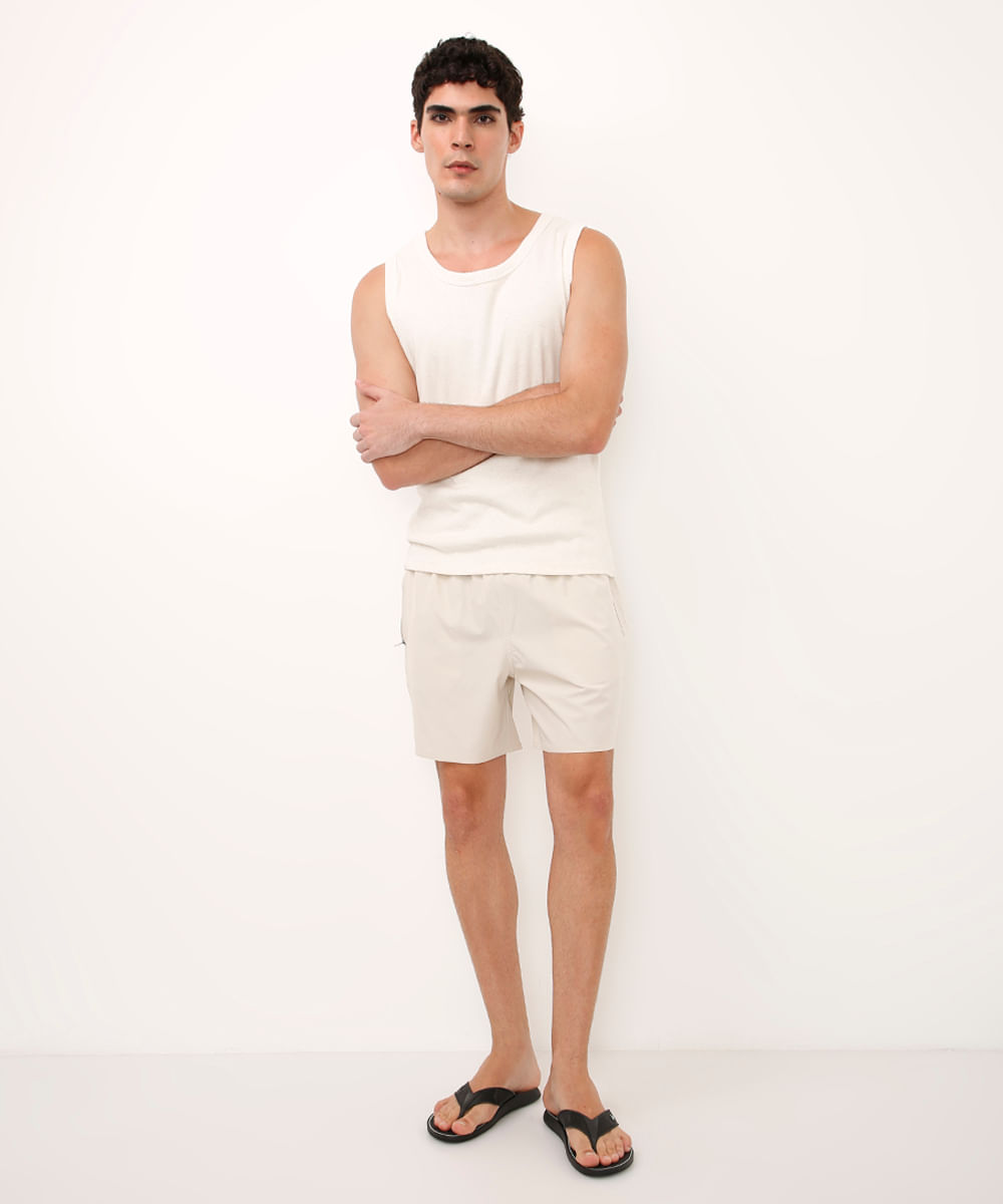 short cós elástico bolso com zÃper bege