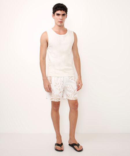 short reto cós com elástico folhagem branco G