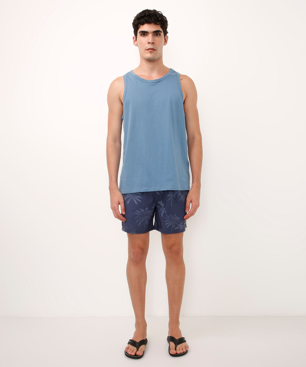 short cós elástico coqueiros azul