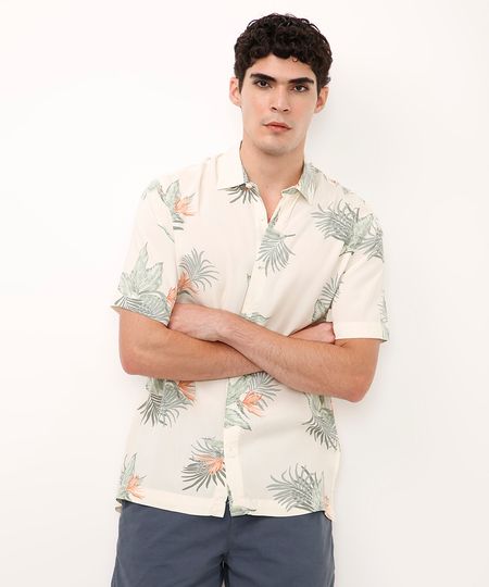 camisa de viscose folhagens off white P
