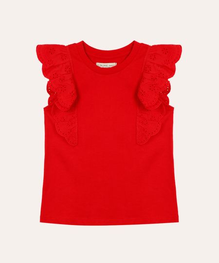 blusa de algodão infantil com babado de laise vermelha 6