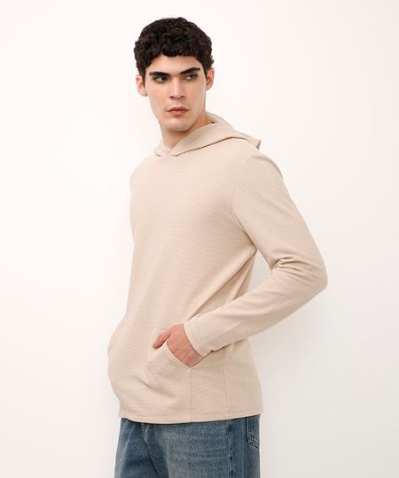 blusa manga longa com capuz texturizada bege M